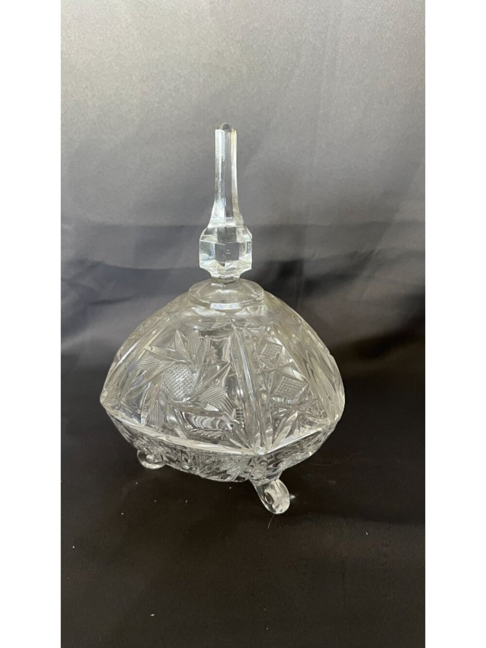 Vintage Crystal Candy Dish With Lid & Intricate Starburst Etching